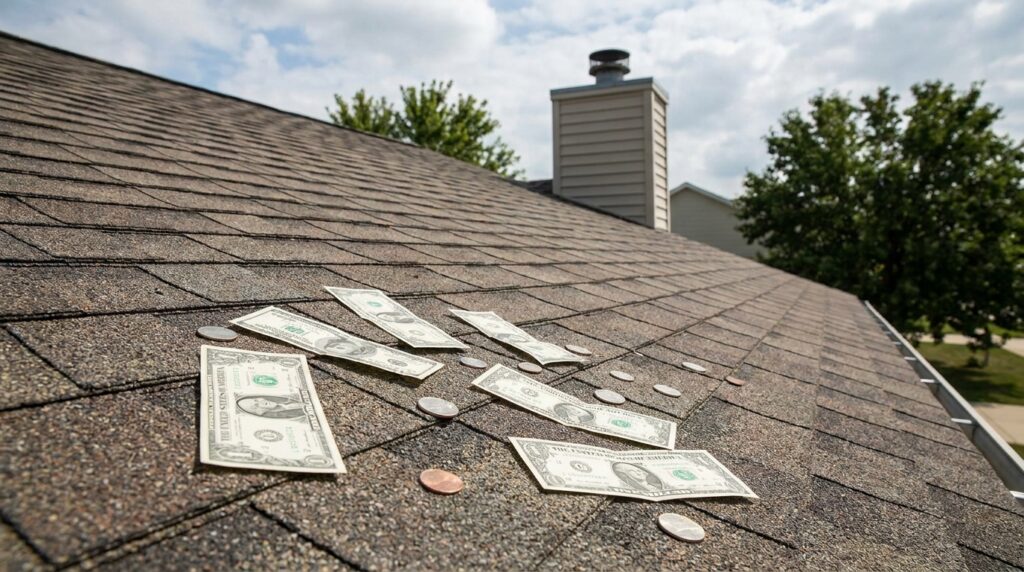 commercial roofing leads generation, money on the roof picture