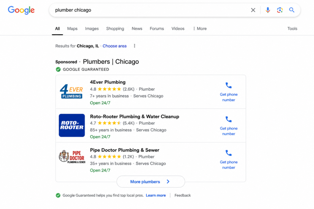google ads plumber leads